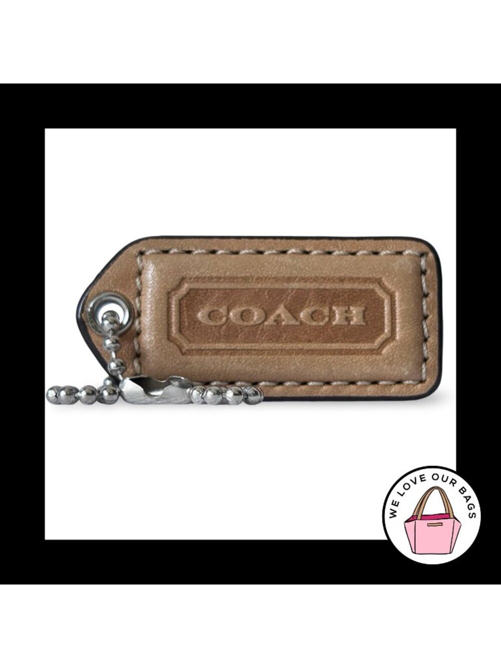 COACH Y2K VINTAGE Hang Tag 2" Camel Tan Leather Nickel Bag Charm Keychain Fob